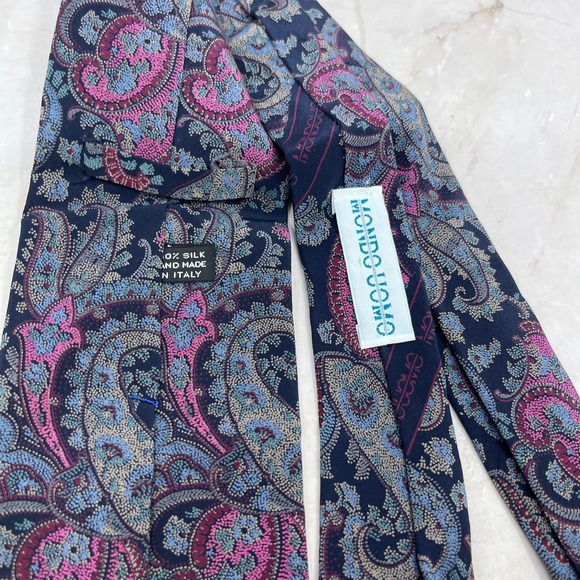 Retro Men's Mondo Uomo Pure Silk Pink Purple Italy Necktie Tie TG9-T2 - Picture 2 of 2